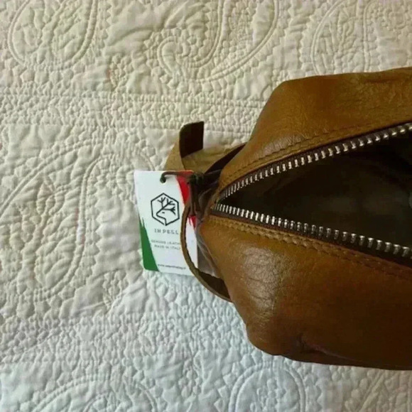 INPELL MADE IN ITALY BROWN LEATHER TOILETRY TRAVEL BAG - Never used - Picture 6 of 6